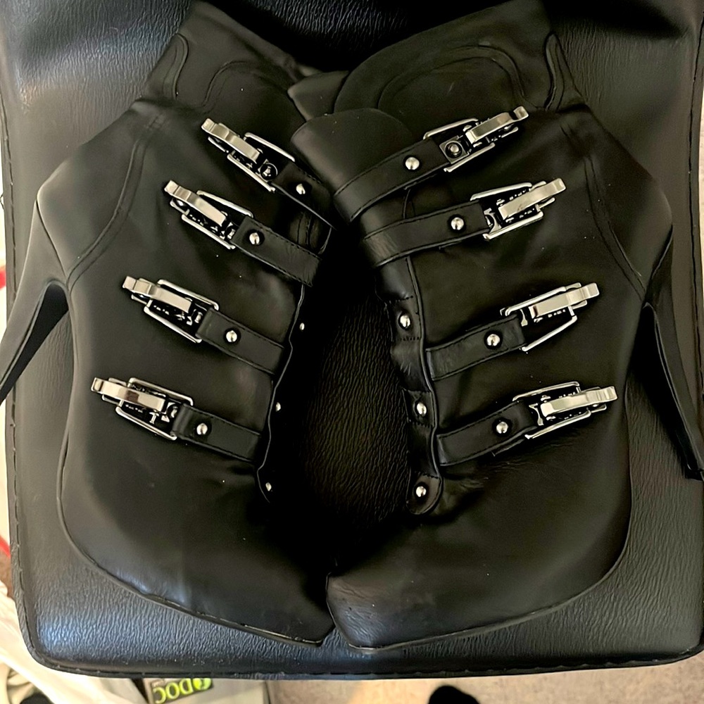 Shi By Journeys Shoes Womens Spike Heel Boots Buckle Up Black Side Zip